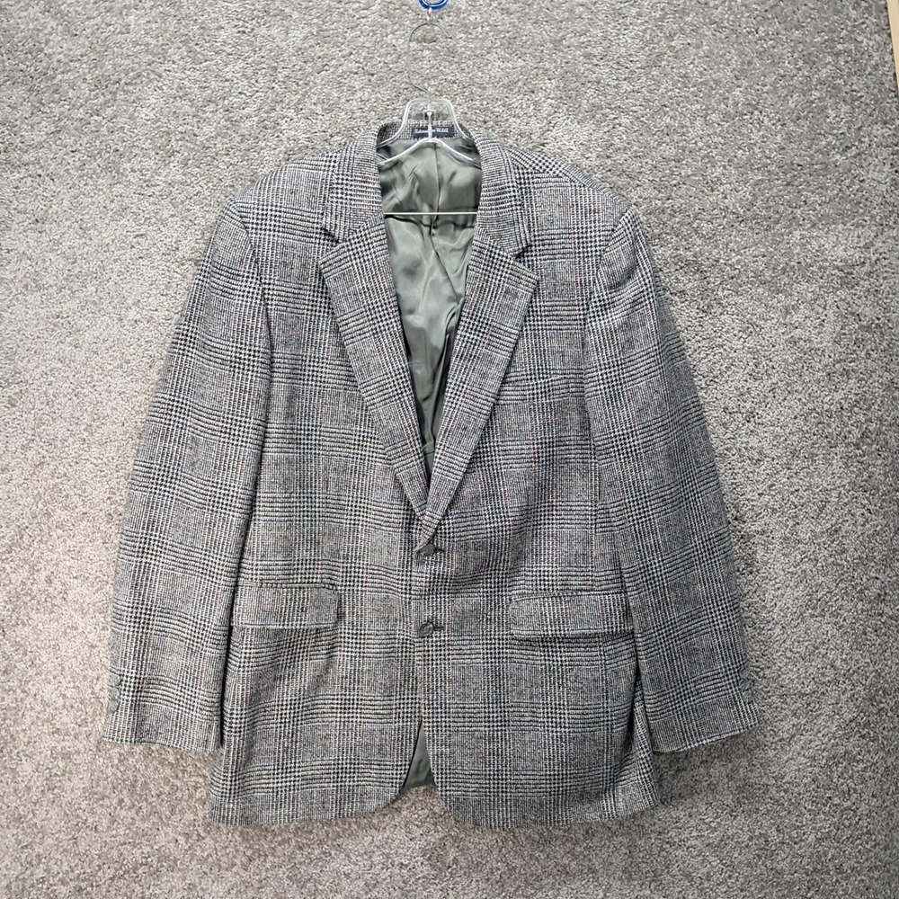 Stafford Mens Glen Plaid Two Button Blazer Sport Coat Gray 44L